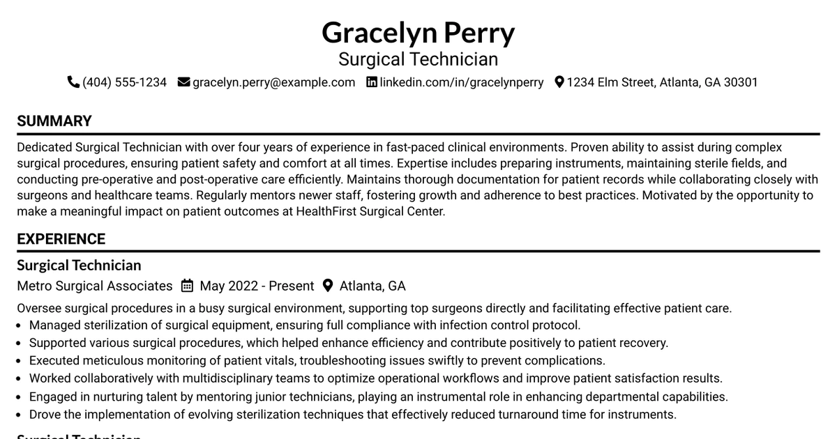 33 Surgical Technician III Resume Templates with Example 2026 (ATS-Optimized)