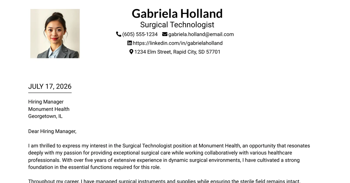 30+ Surgical Technologist Cover Letter Templates with Example 2026