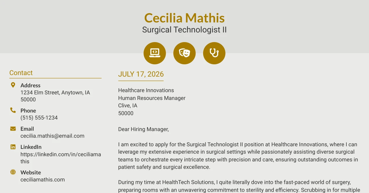 30+ Surgical Technologist II Cover Letter Templates with Example 2026