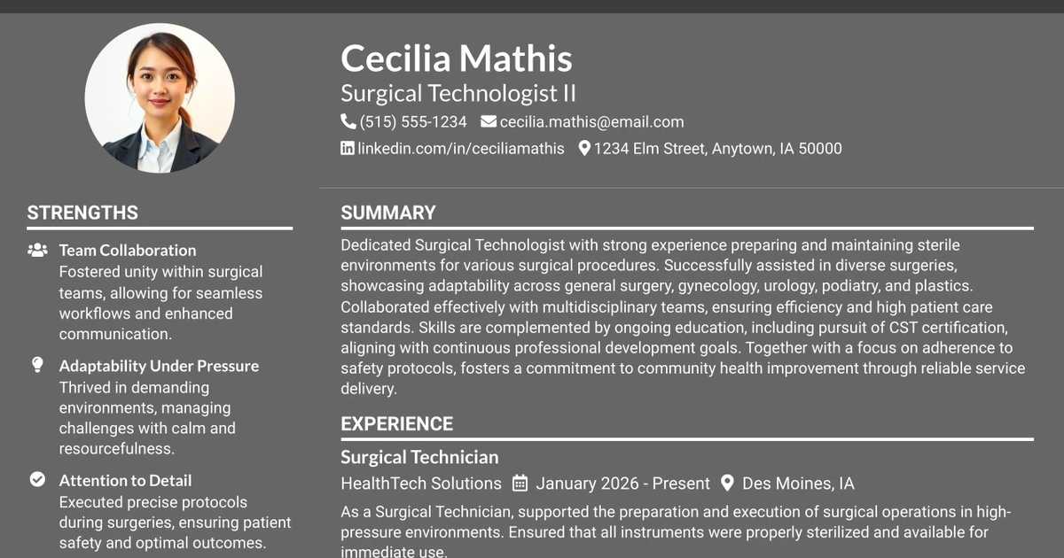 33 Surgical Technologist II Resume Templates with Example 2026 (ATS-Optimized)