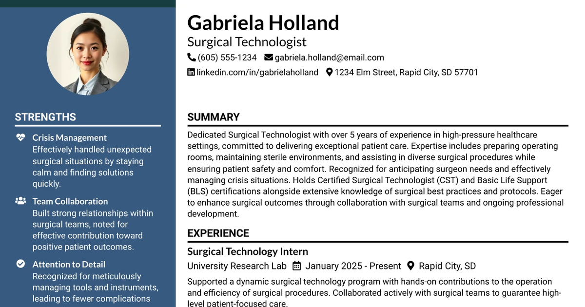 33 Surgical Technologist Resume Templates with Example 2026 (ATS-Optimized)