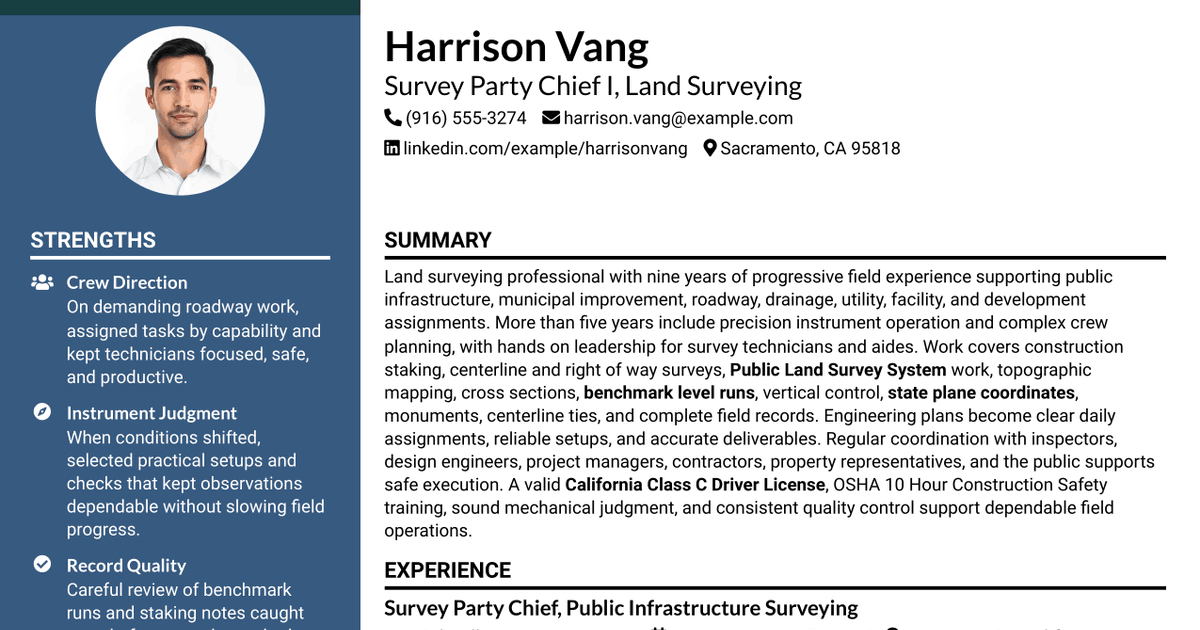 7 Survey Party Chief I - Land Surveying Resume Templates with Example