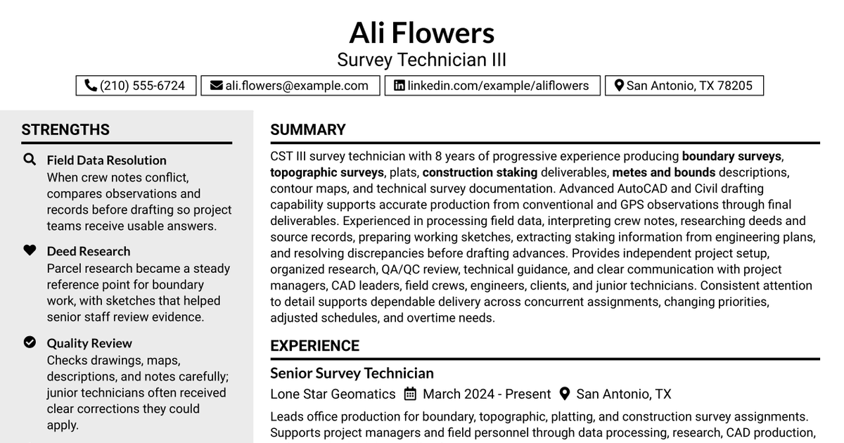7 Survey Technician III Resume Templates with Example