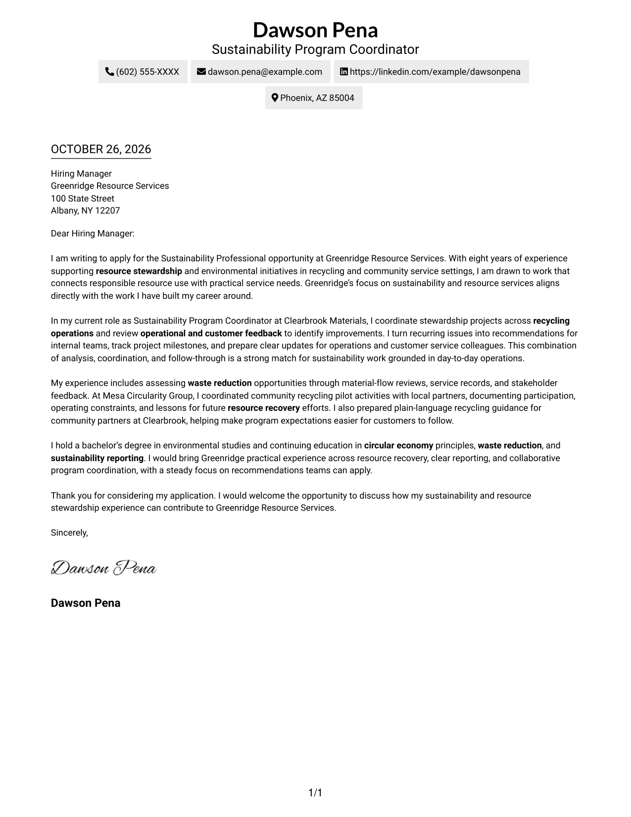 Cover letter example — page 1