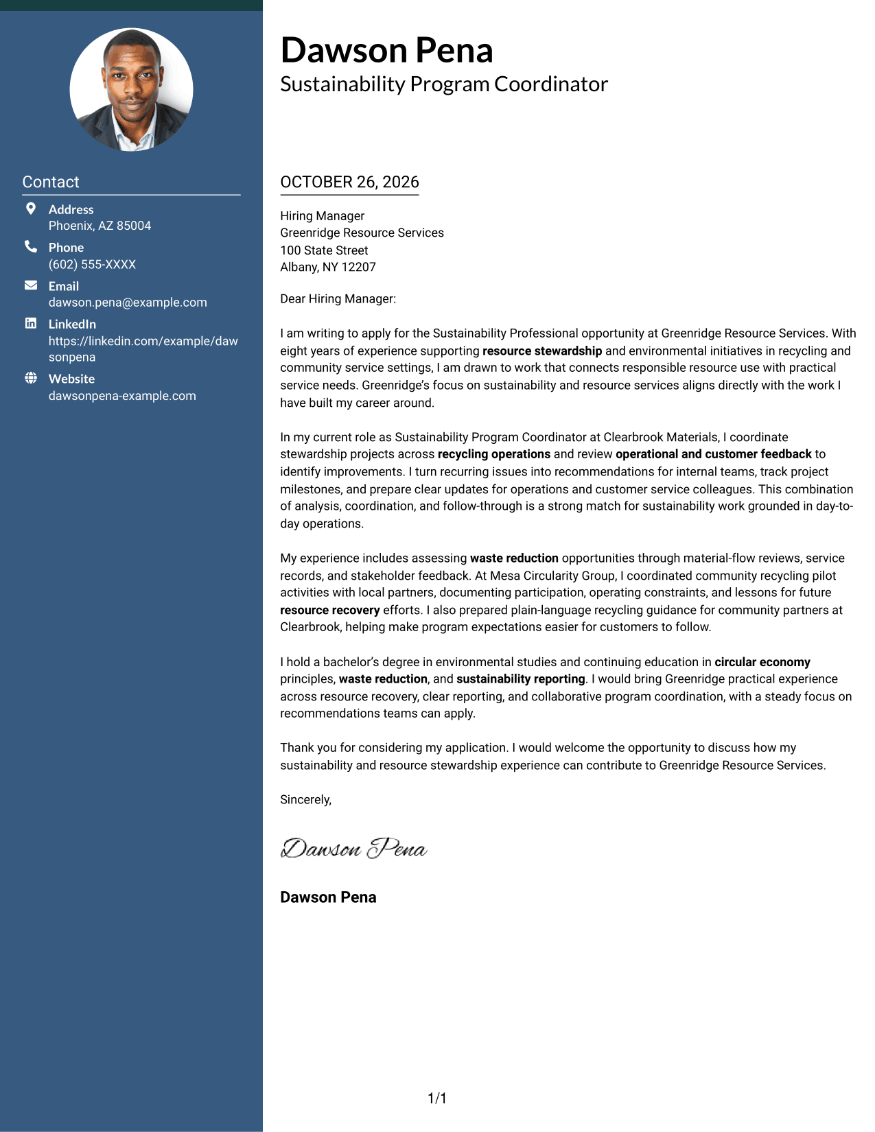Cover letter example — page 1