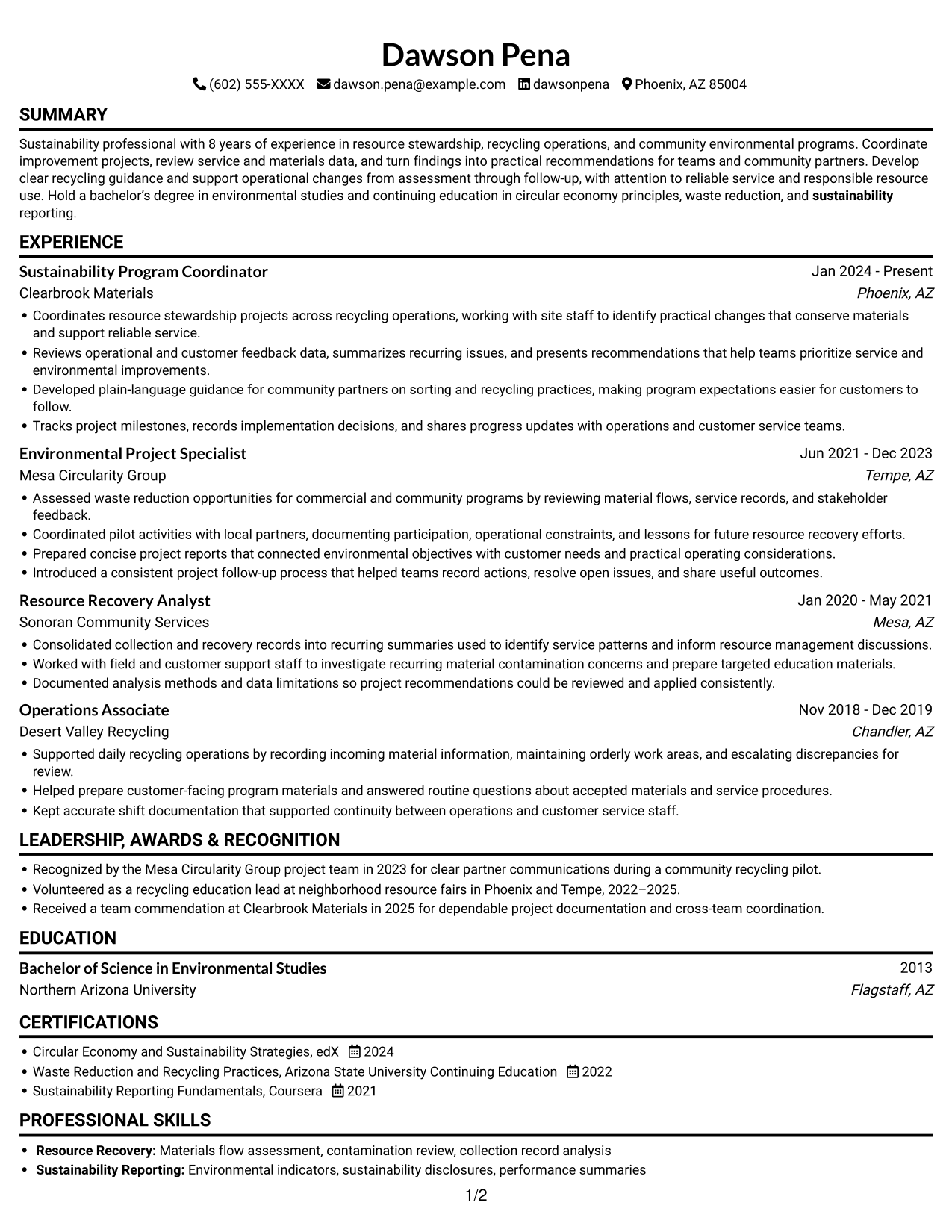 Resume example — page 1