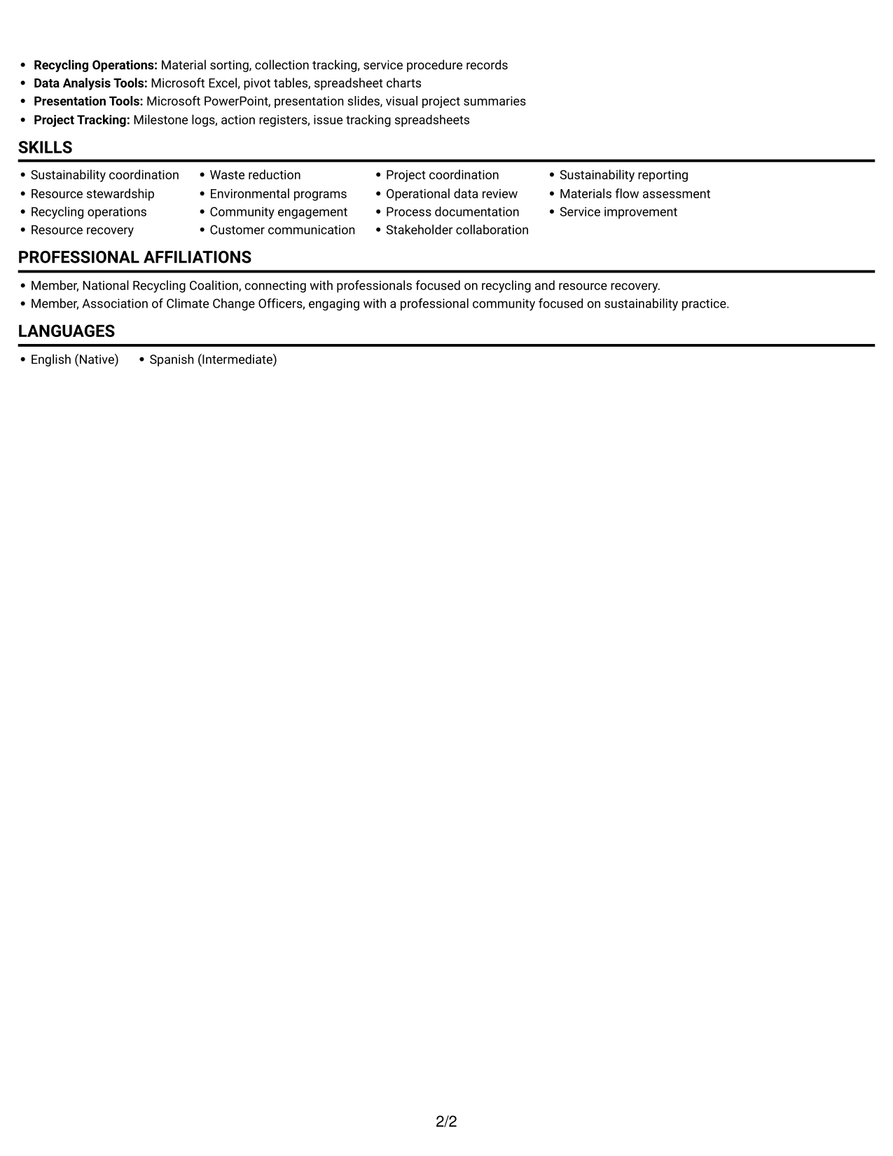 Resume example — page 2