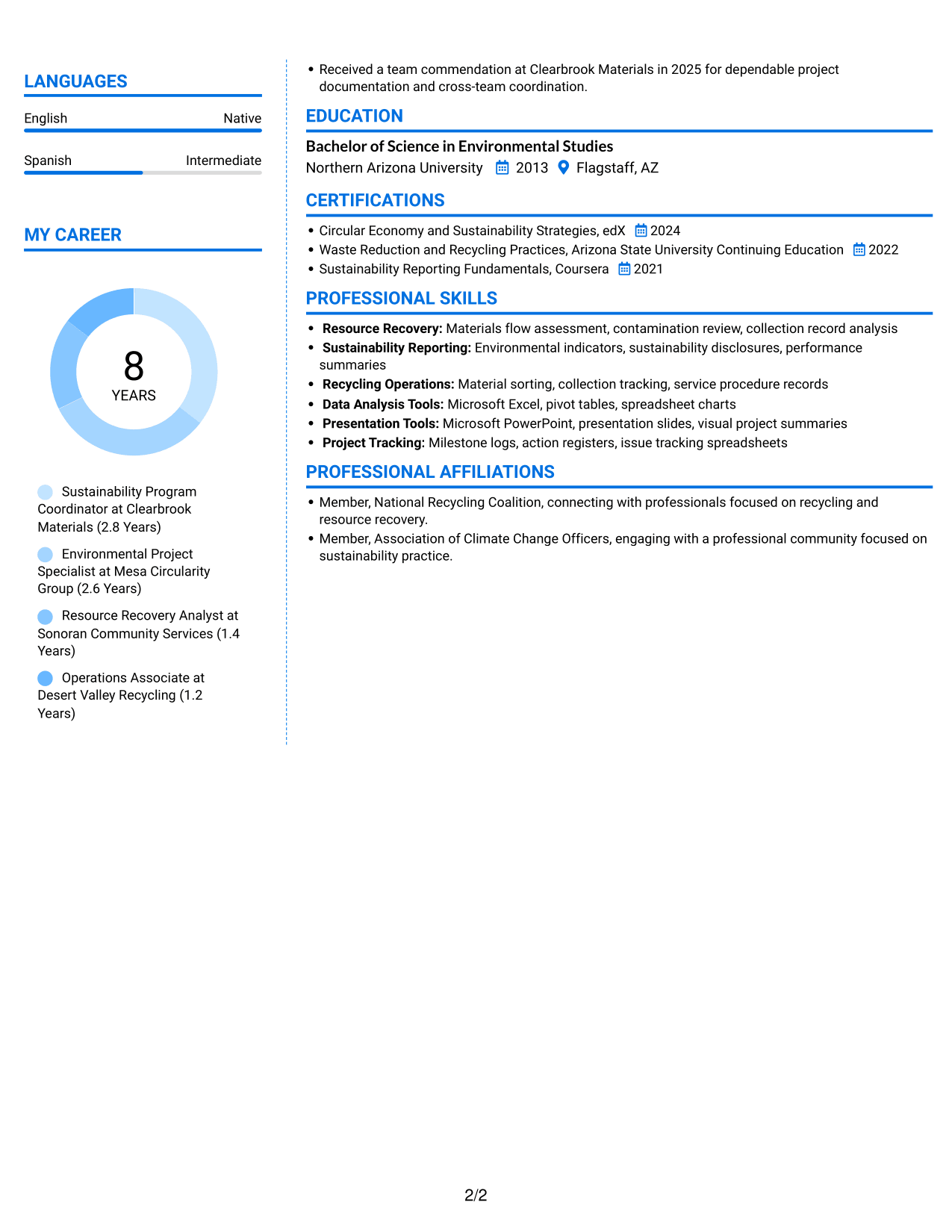 Resume example — page 2