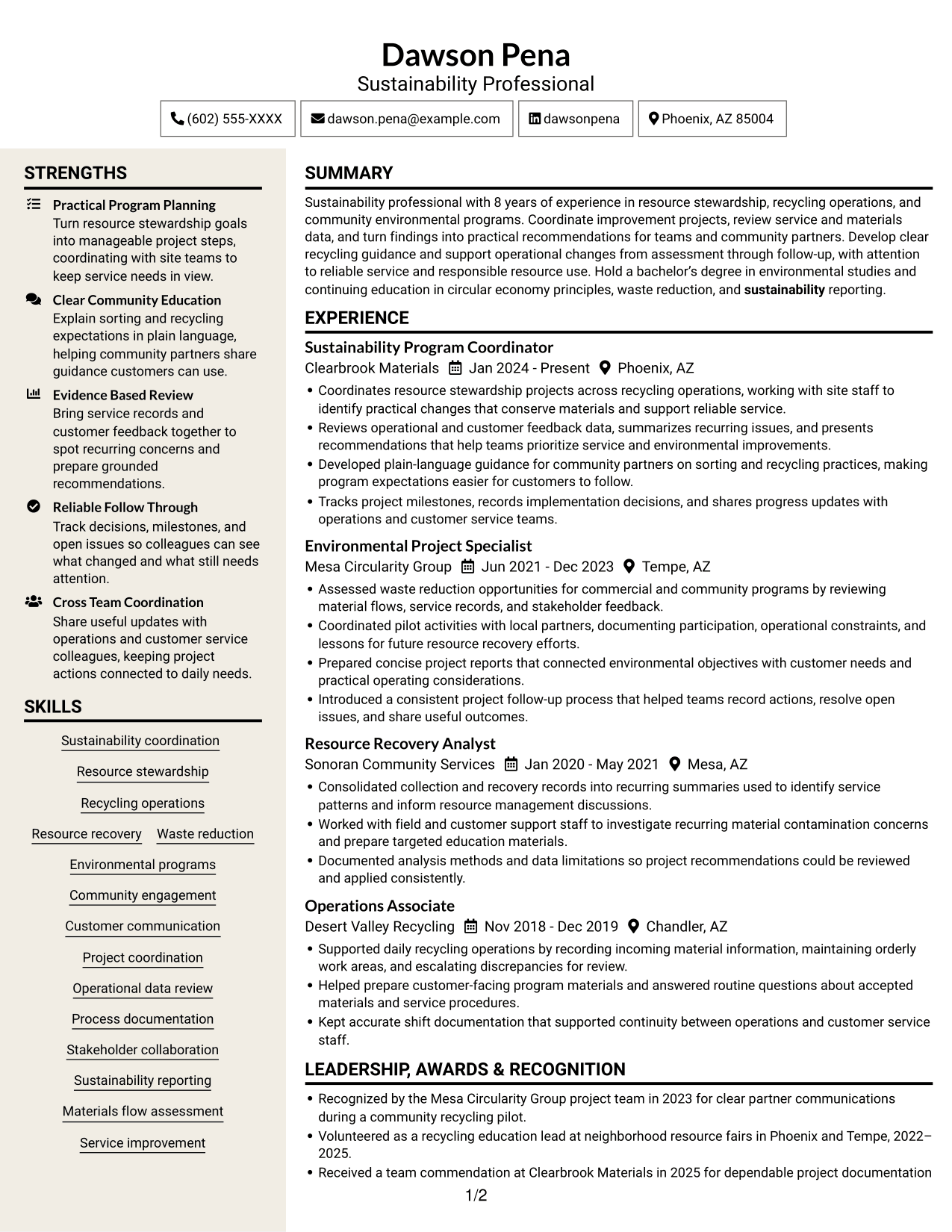Resume example — page 1