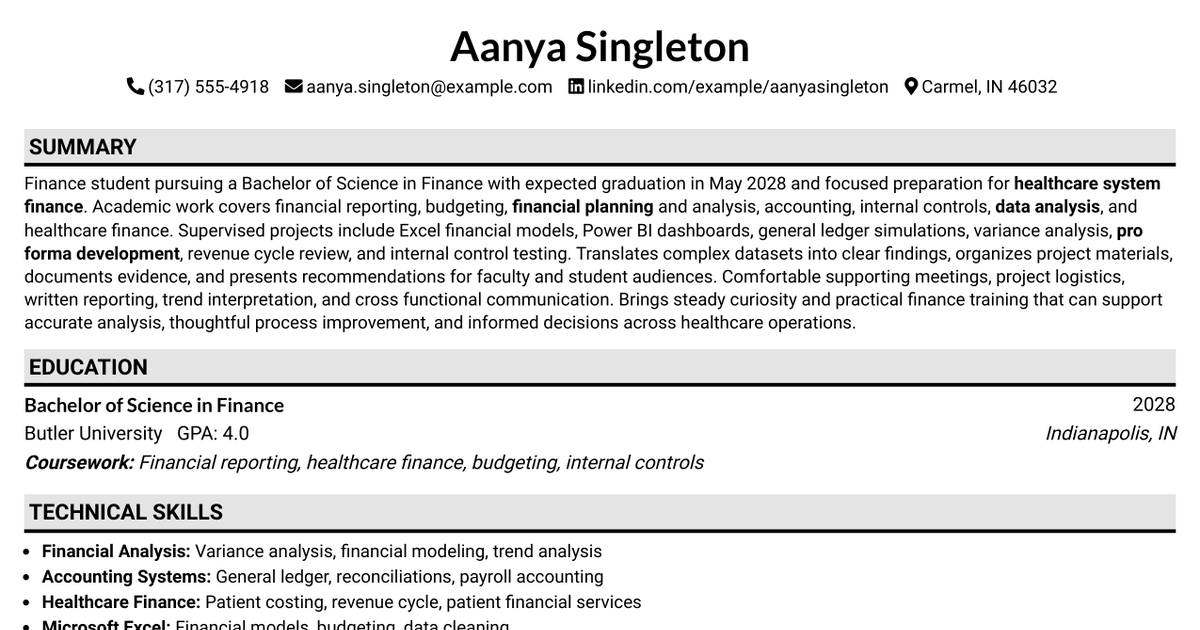 7 System Finance Team Summer Internship Resume Templates with Example
