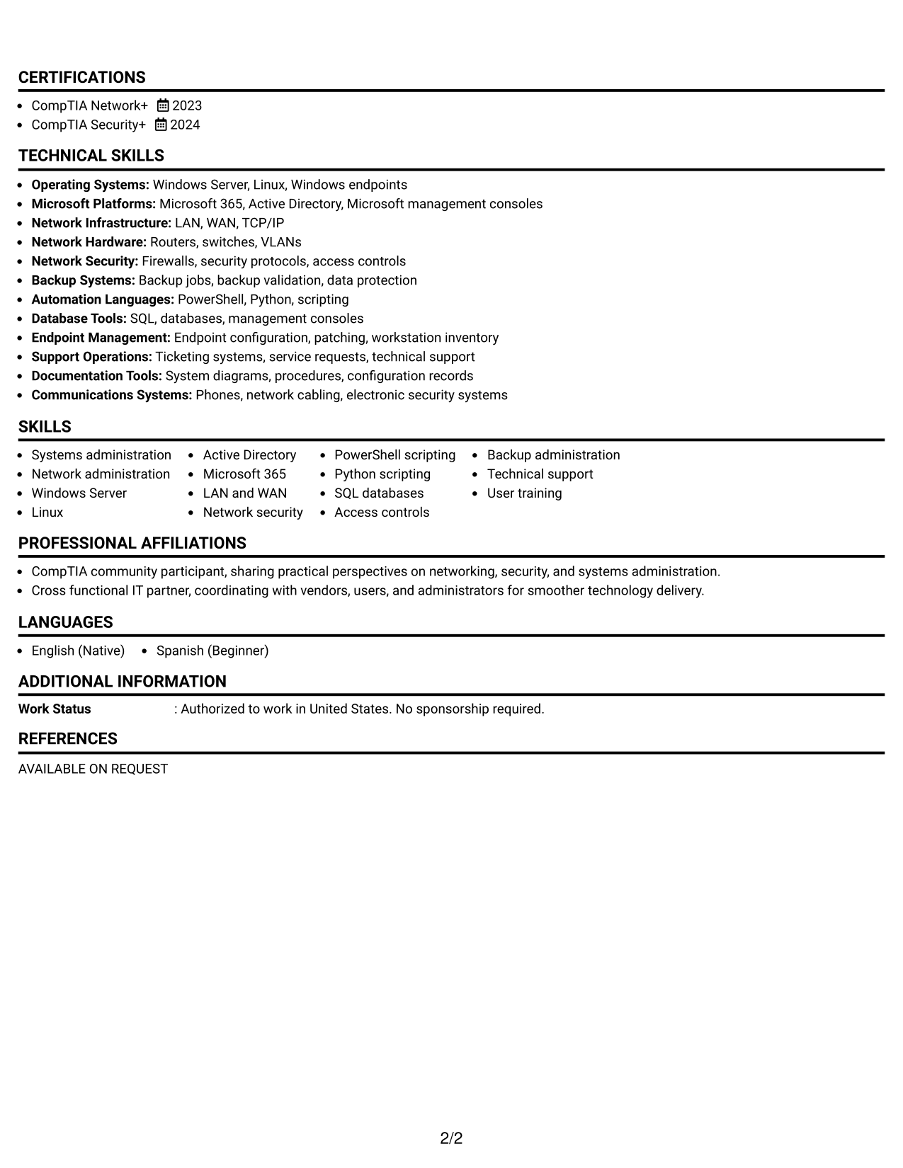 Resume Example Page 2