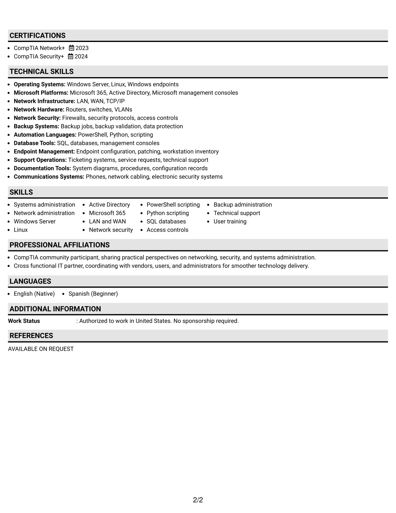 Resume Example Page 2