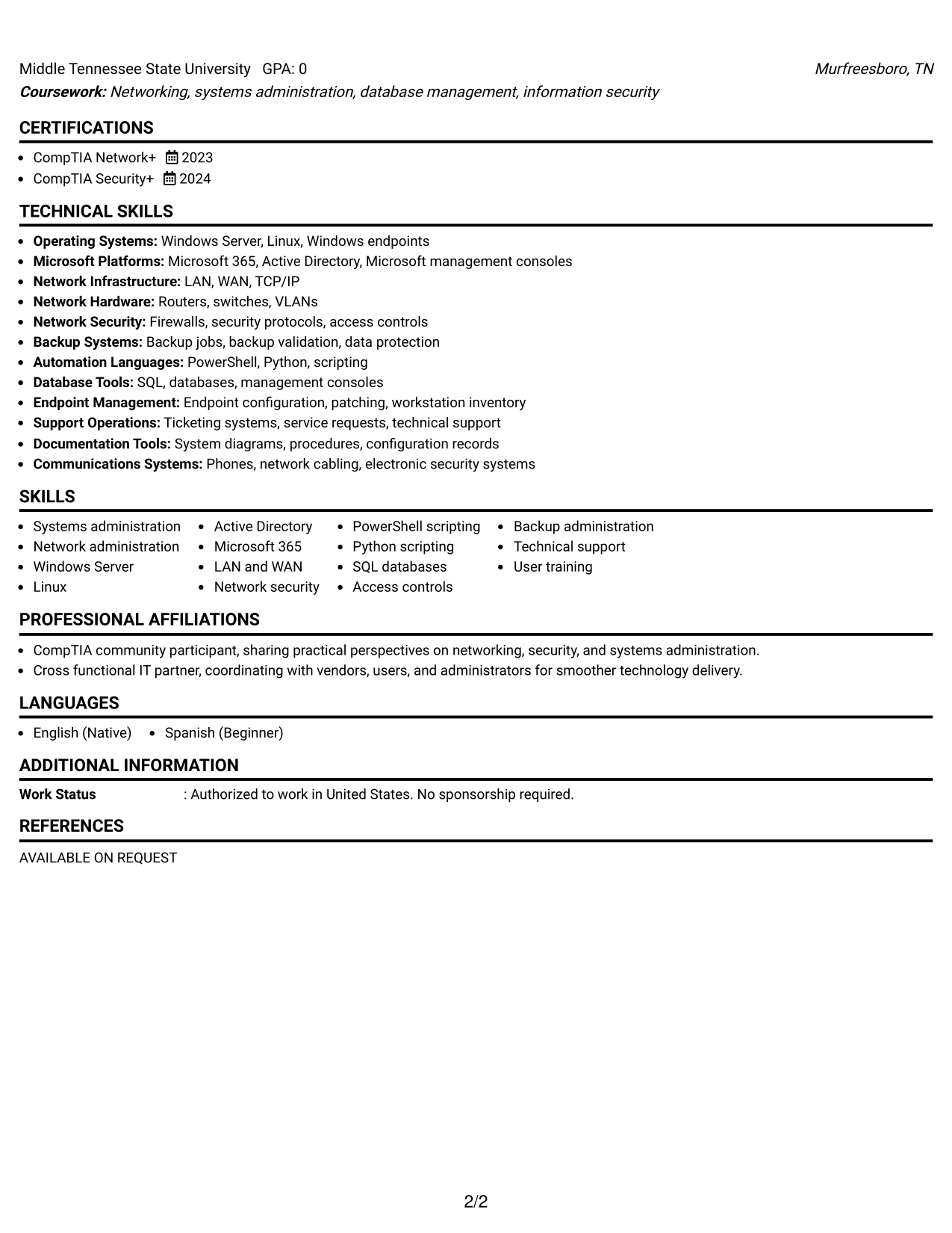 Resume Example Page 2