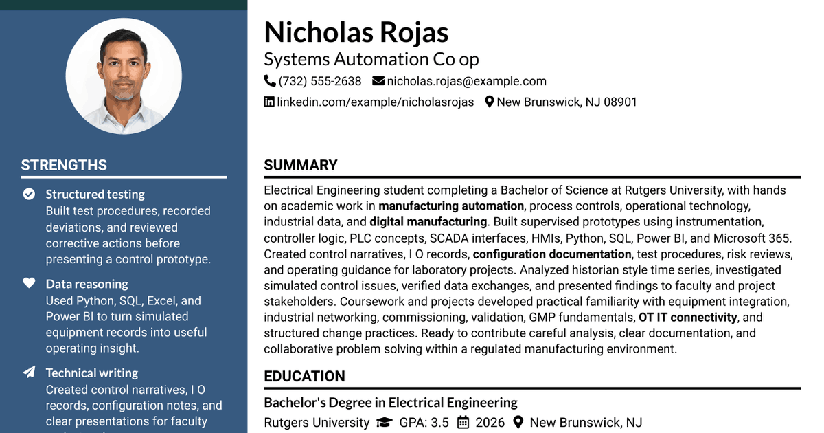 7 Systems Automation Co-op Resume Templates with Example