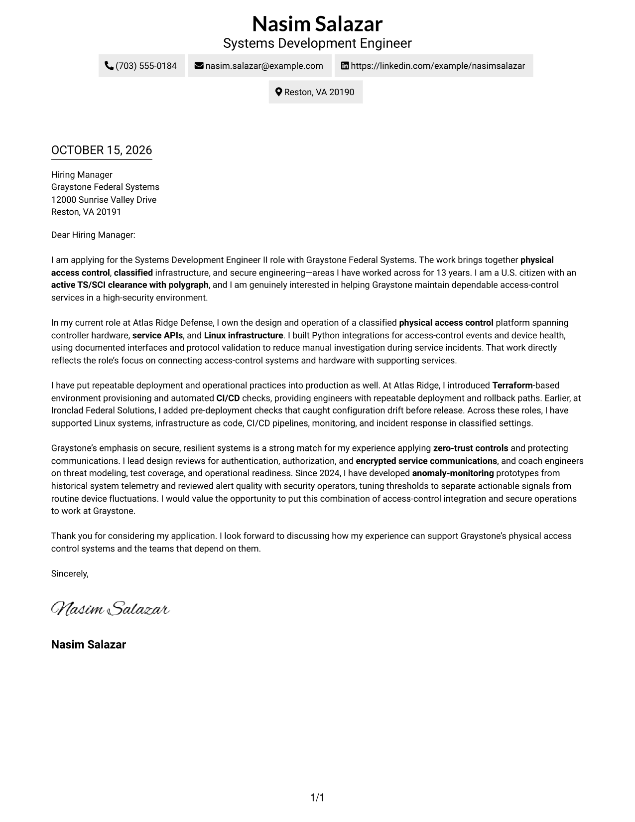 Cover letter example — page 1