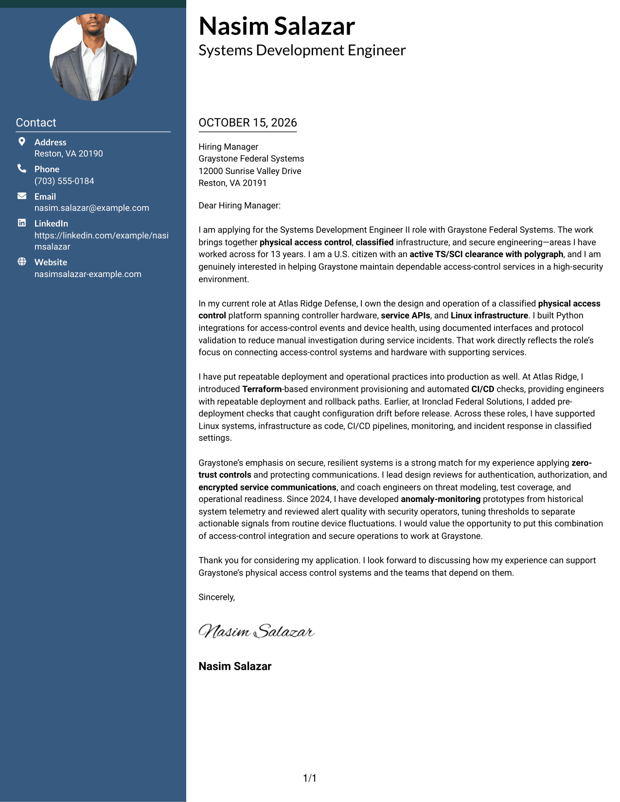 Cover letter example — page 1