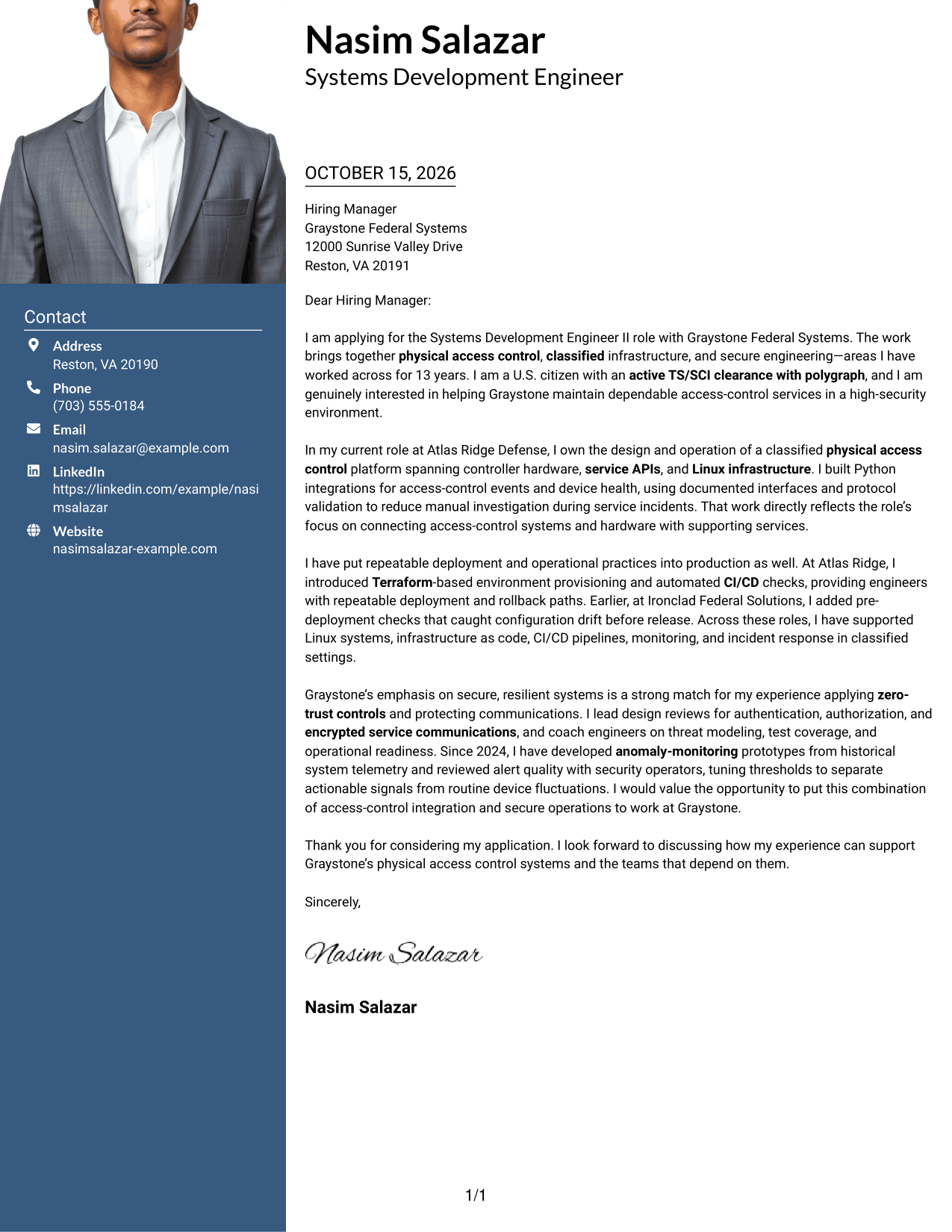 Cover letter example — page 1