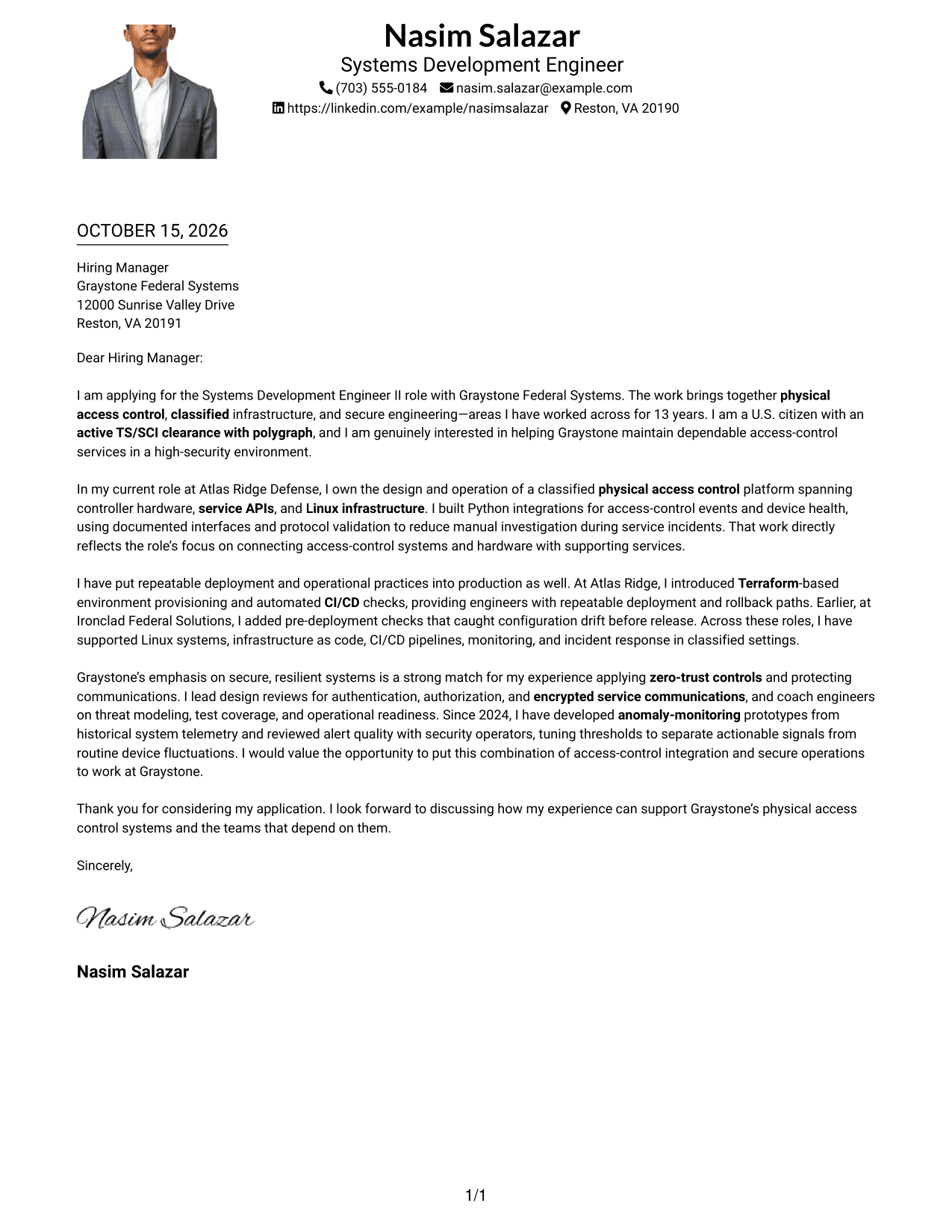 Cover letter example — page 1
