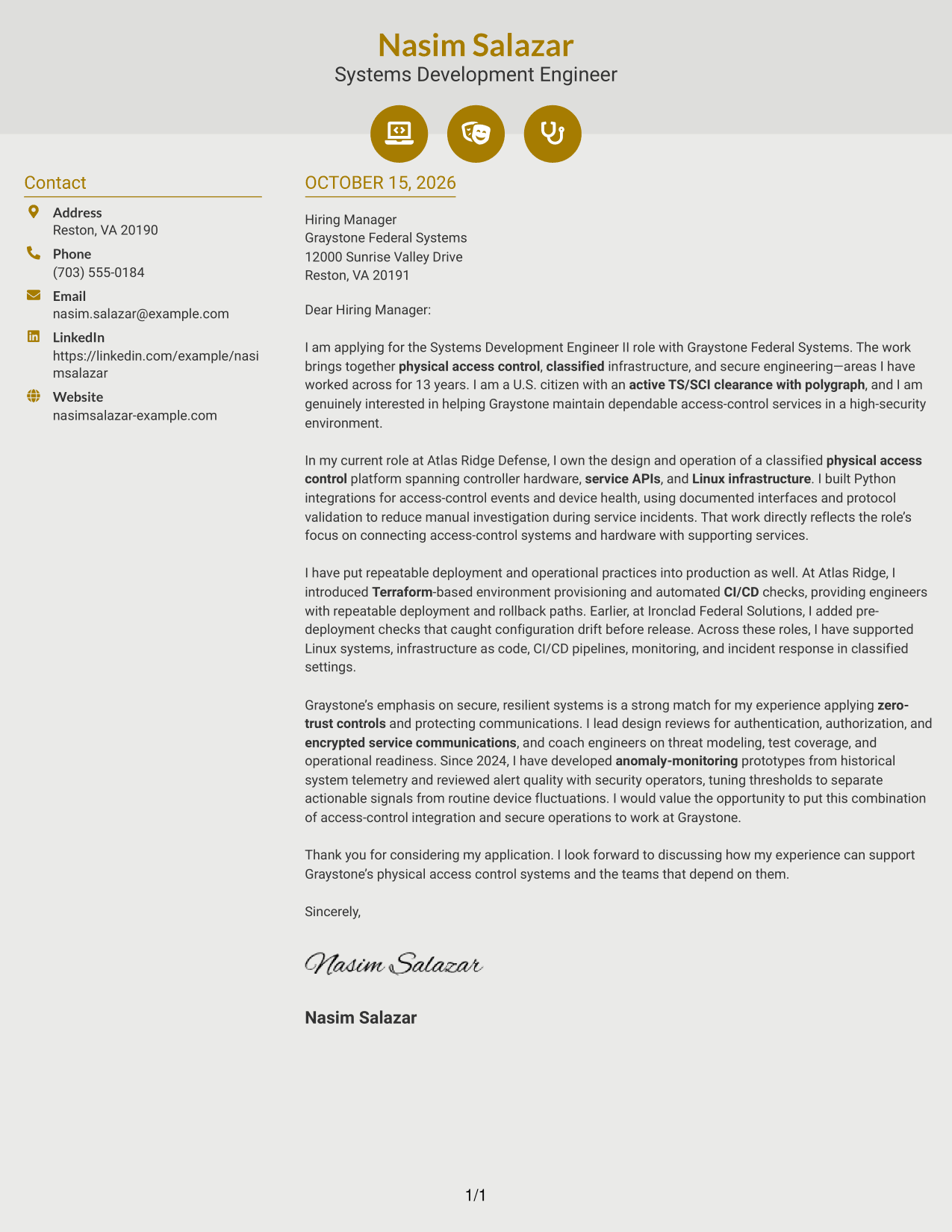 Cover letter example — page 1