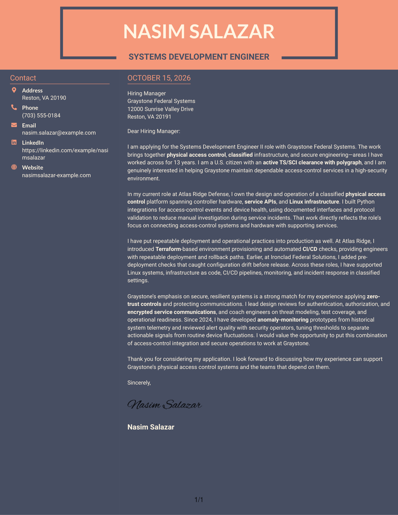 Cover letter example — page 1
