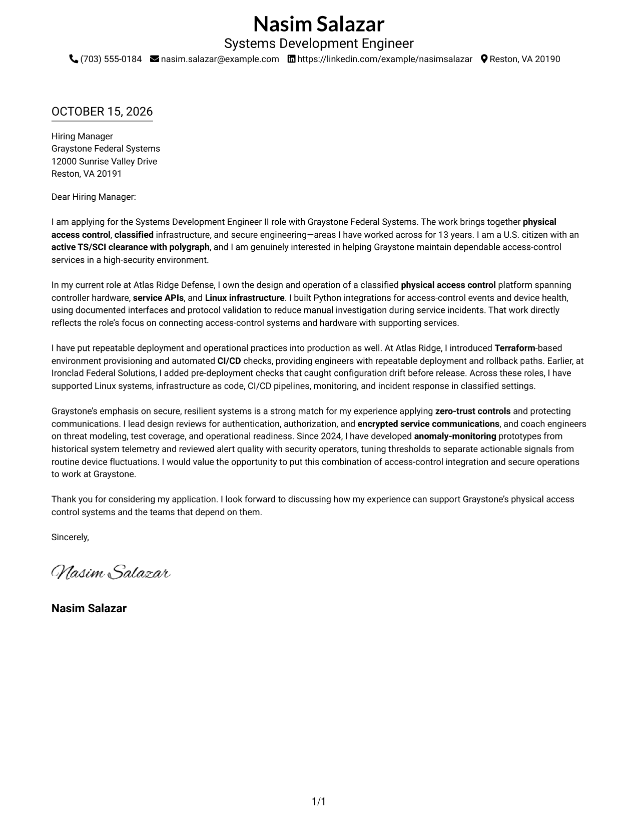 Cover letter example — page 1