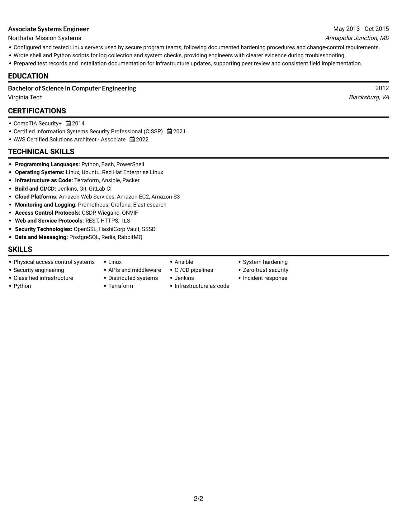 Resume example — page 2