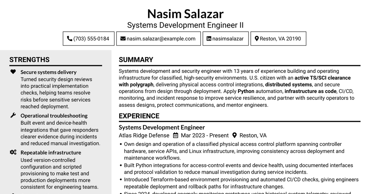 7 Systems Development Engineer II - Physical Access Control Systems Resume Templates with Example