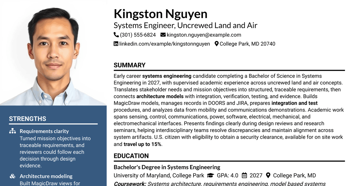 7 Systems Engineer - Uncrewed Land & Air Resume Templates with Example