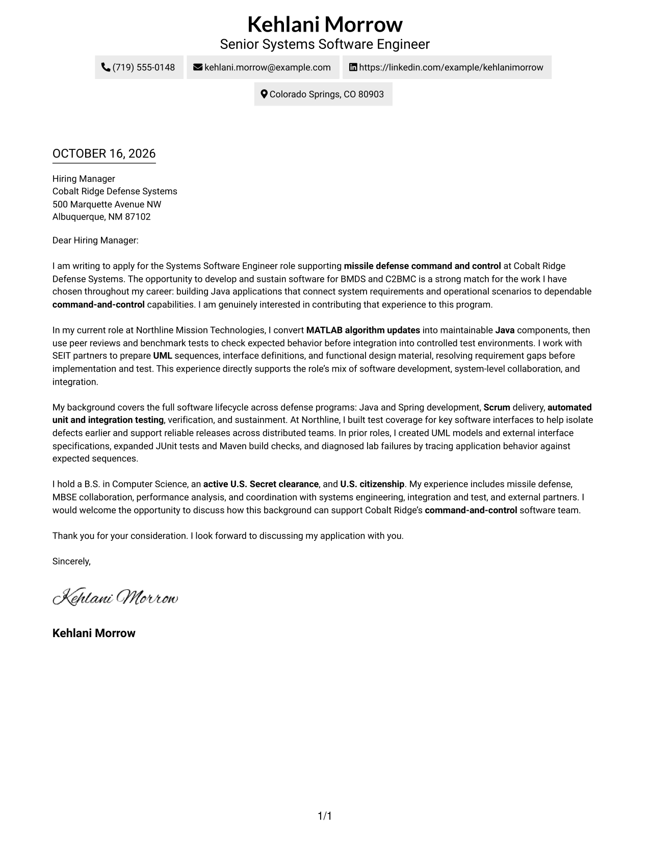Cover letter example — page 1