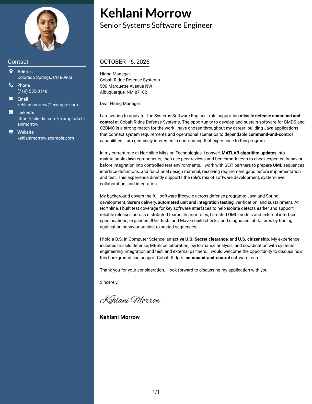 Cover letter example — page 1