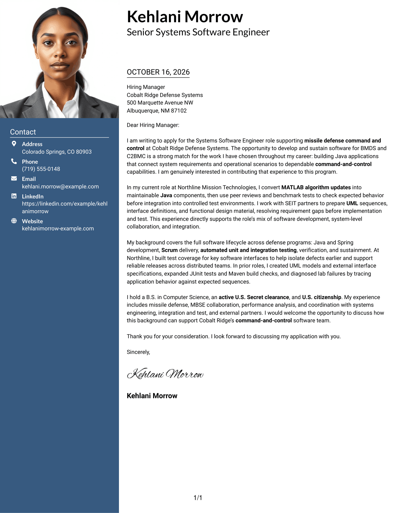 Cover letter example — page 1