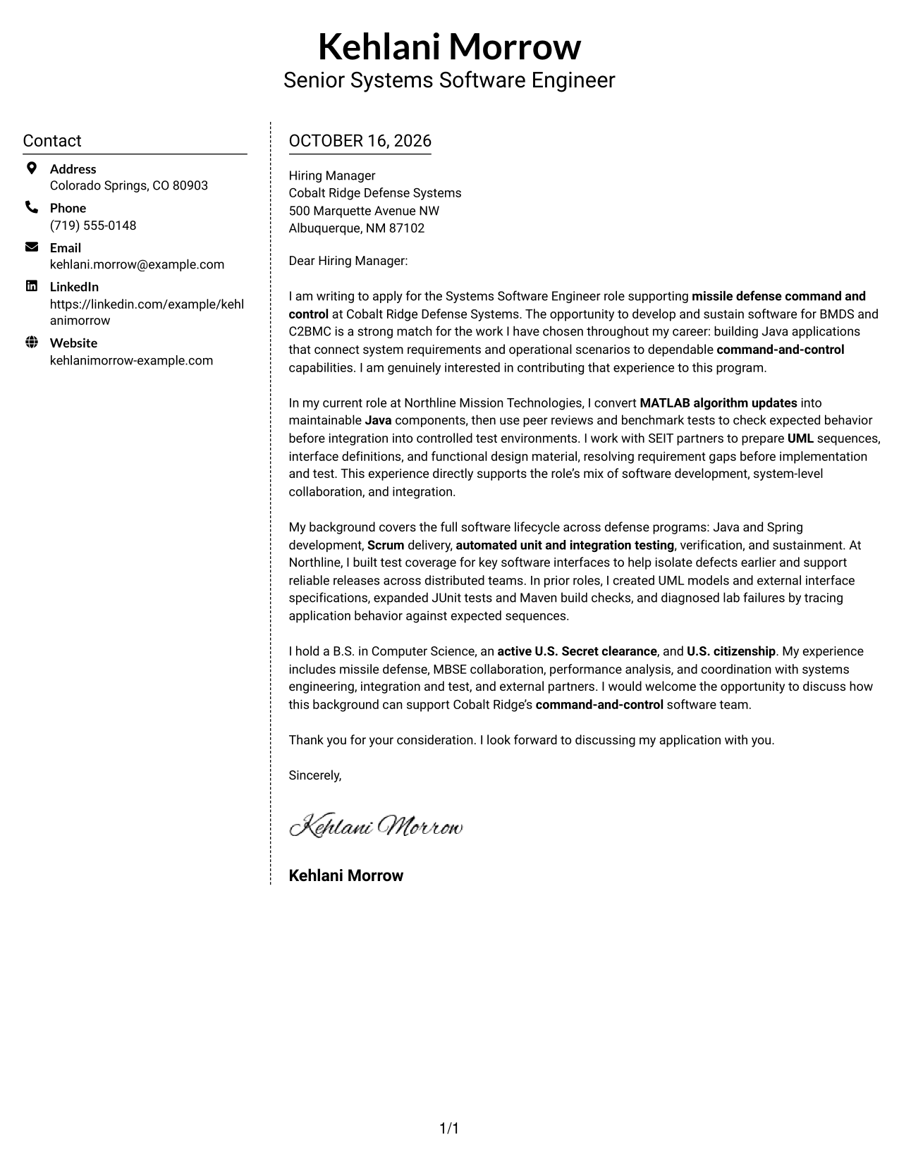 Cover letter example — page 1