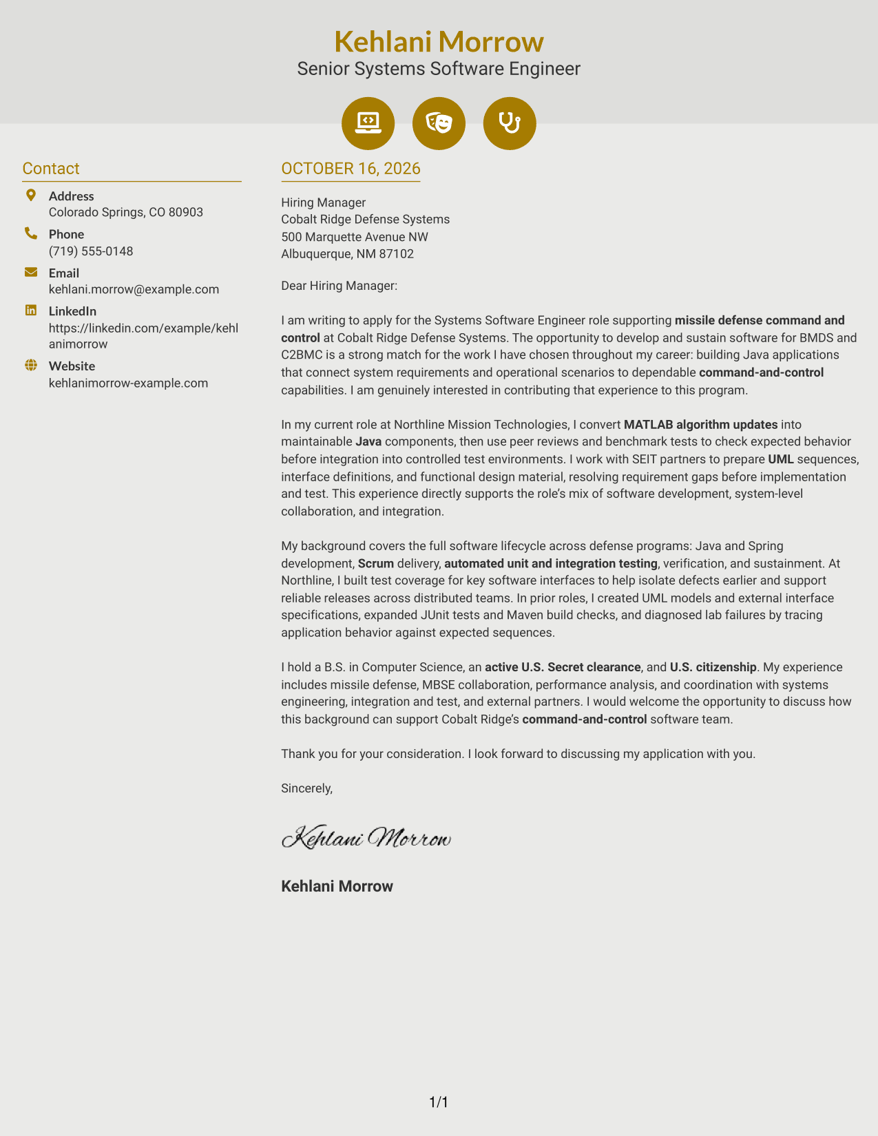 Cover letter example — page 1