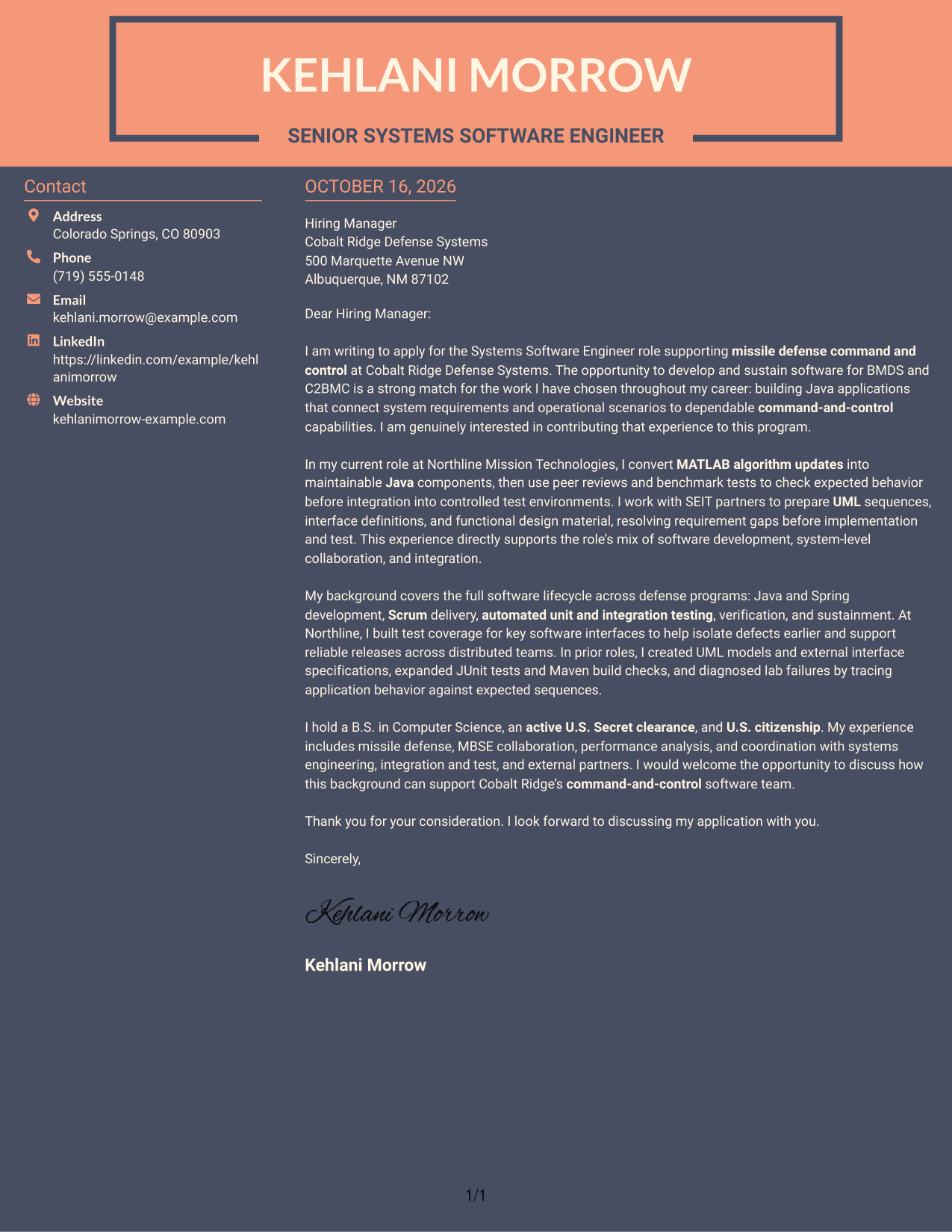Cover letter example — page 1