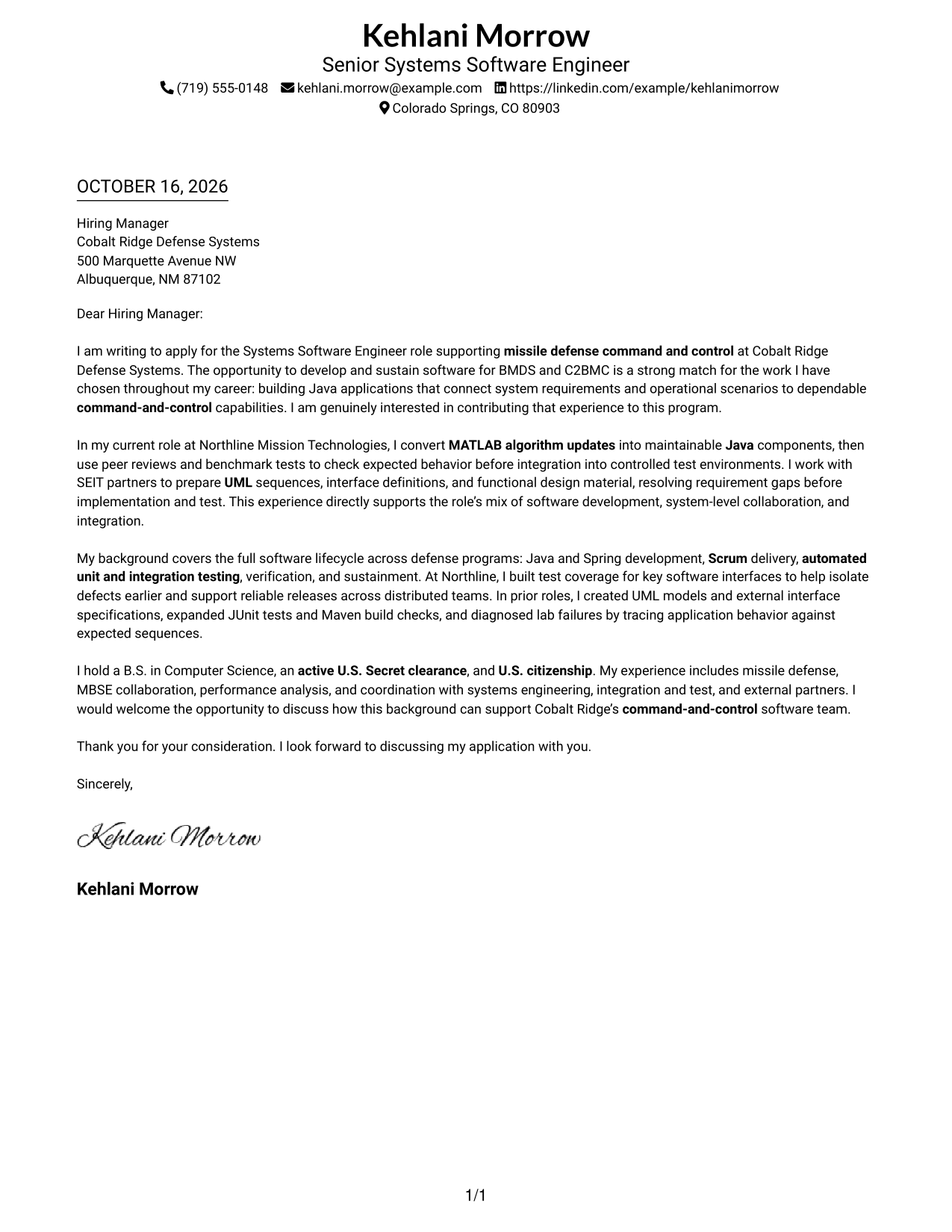 Cover letter example — page 1