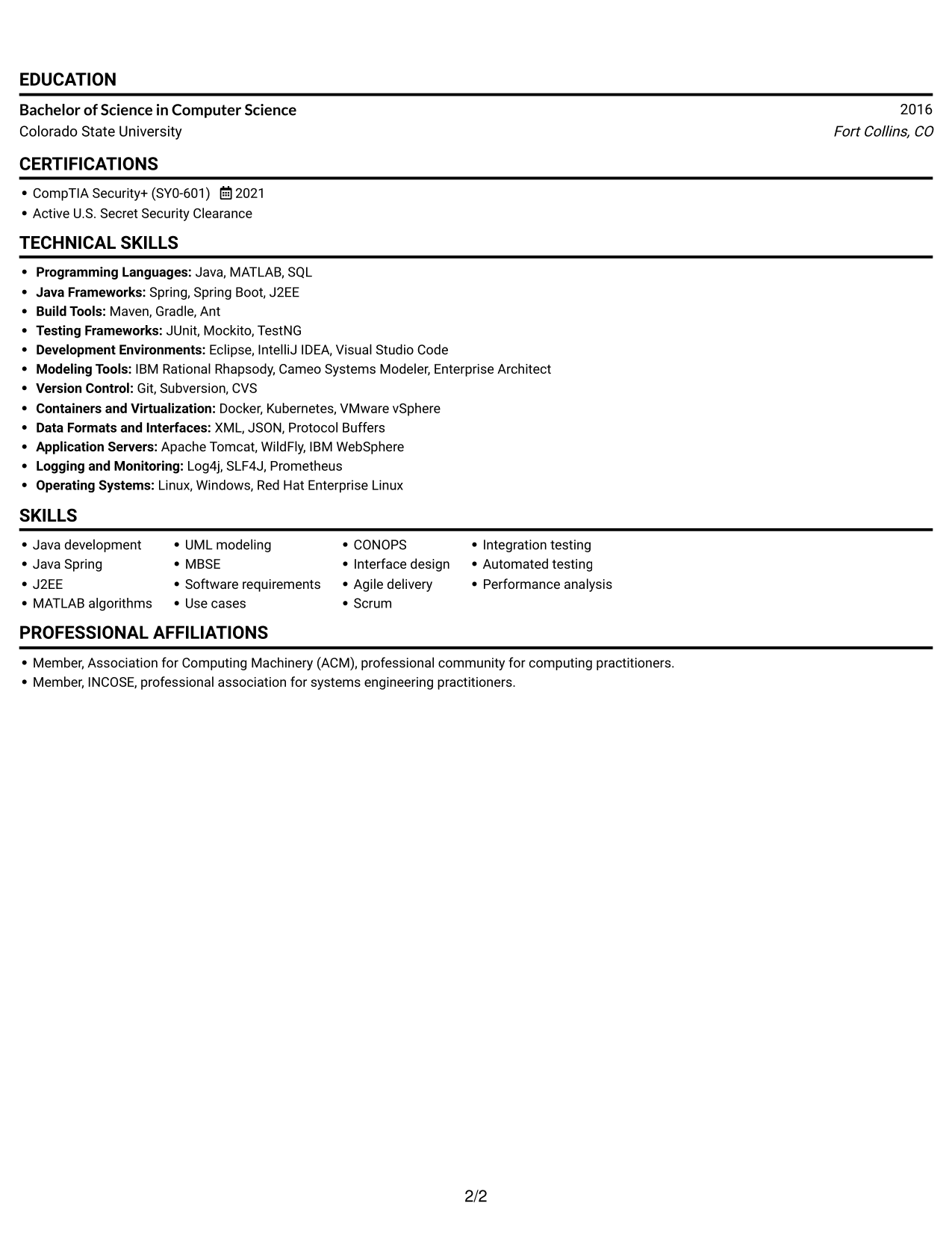 Resume example — page 2