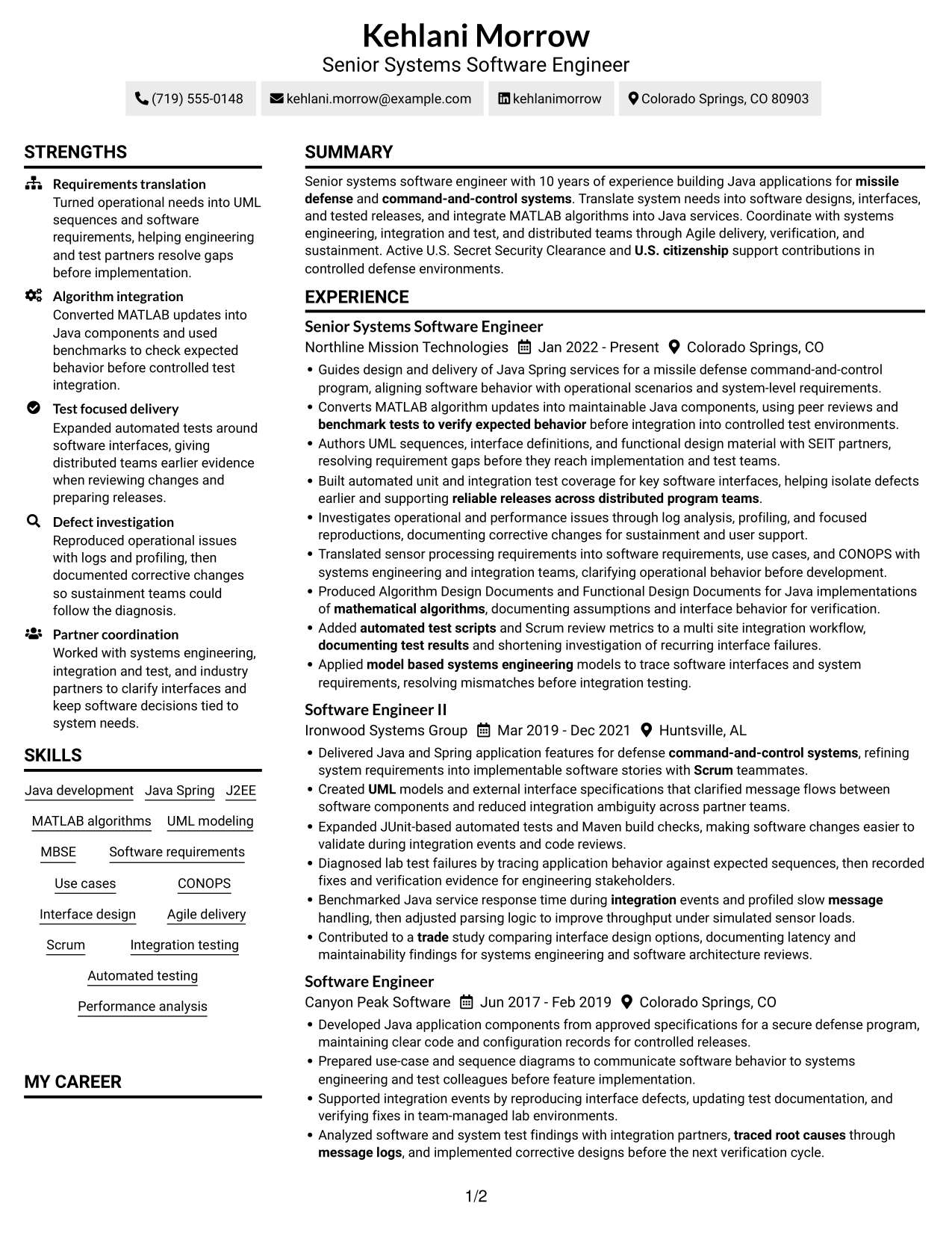 Resume example — page 1