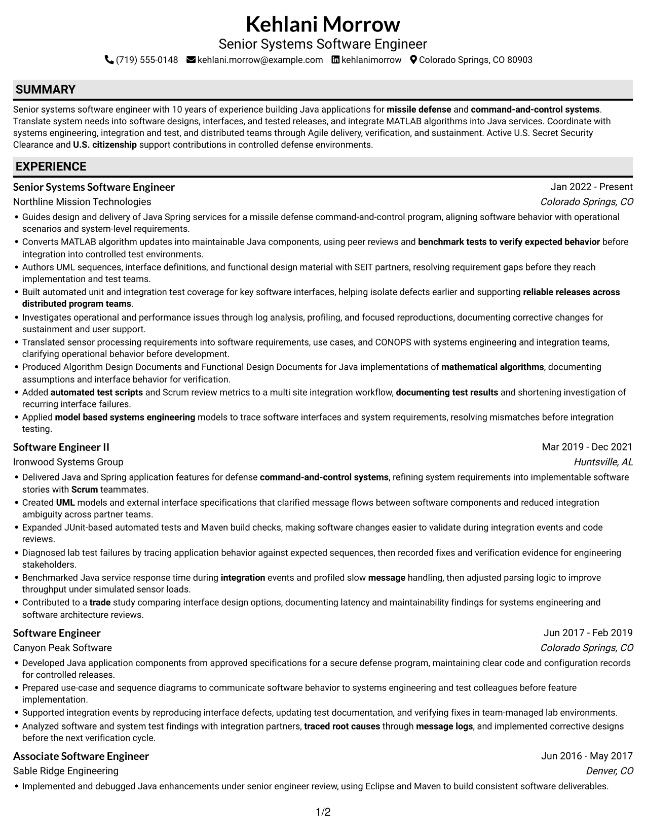 Resume example — page 1