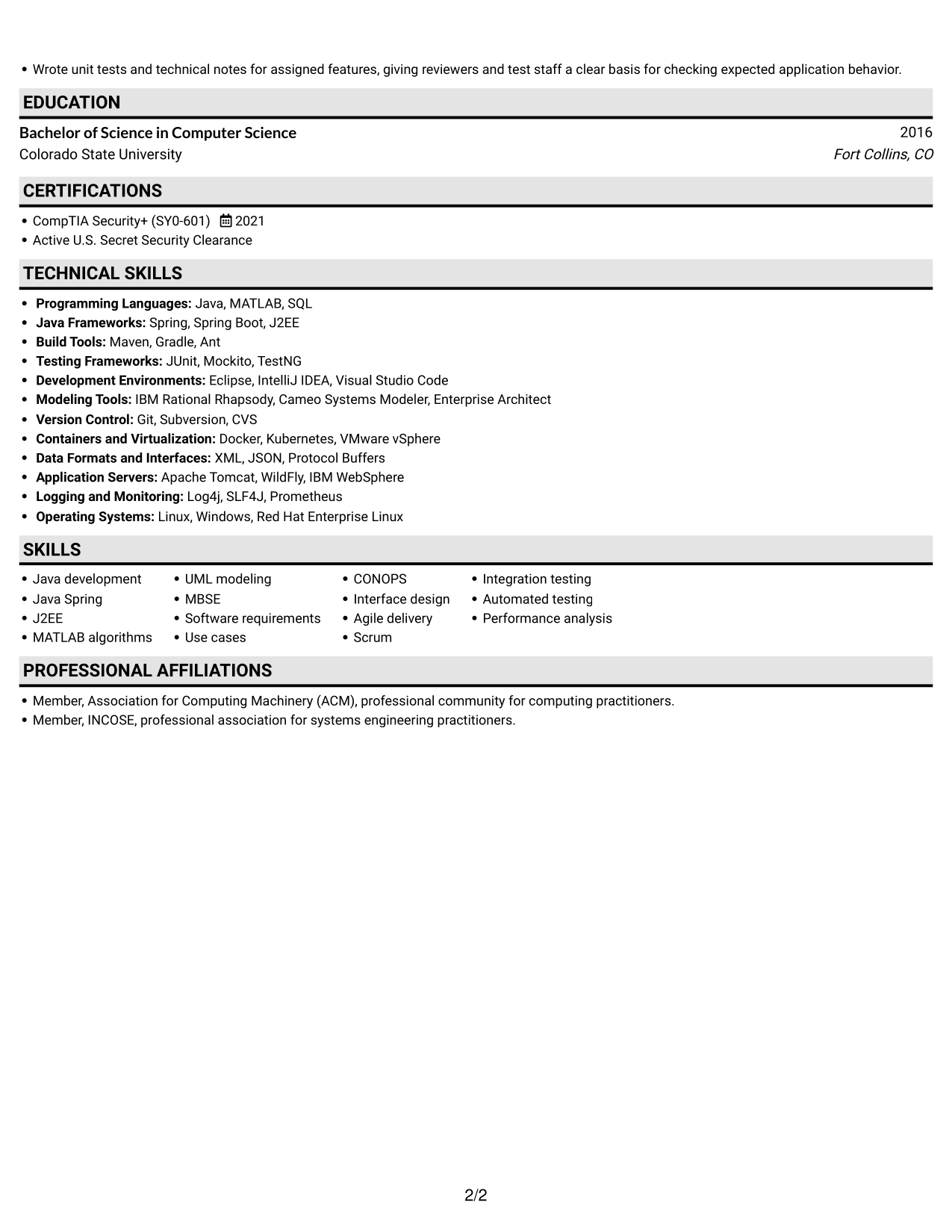 Resume example — page 2