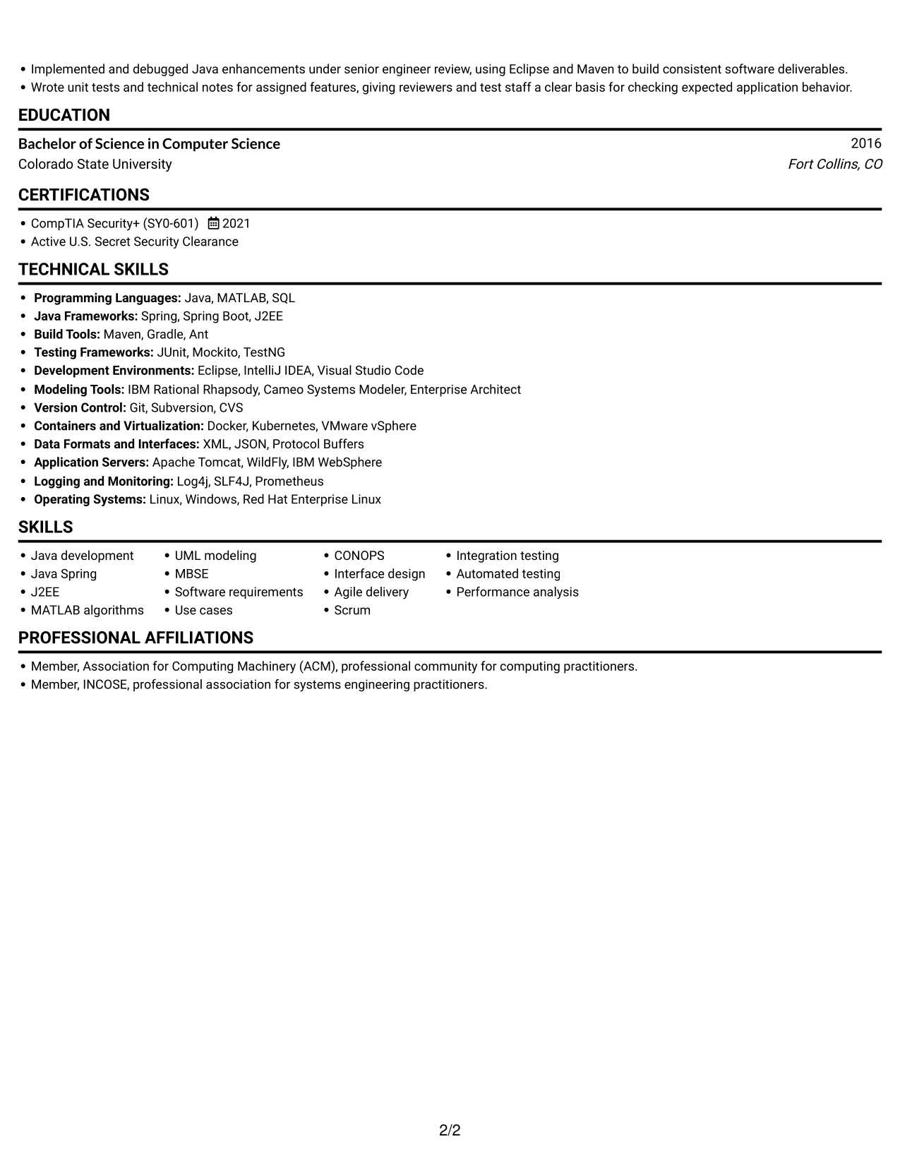 Resume example — page 2