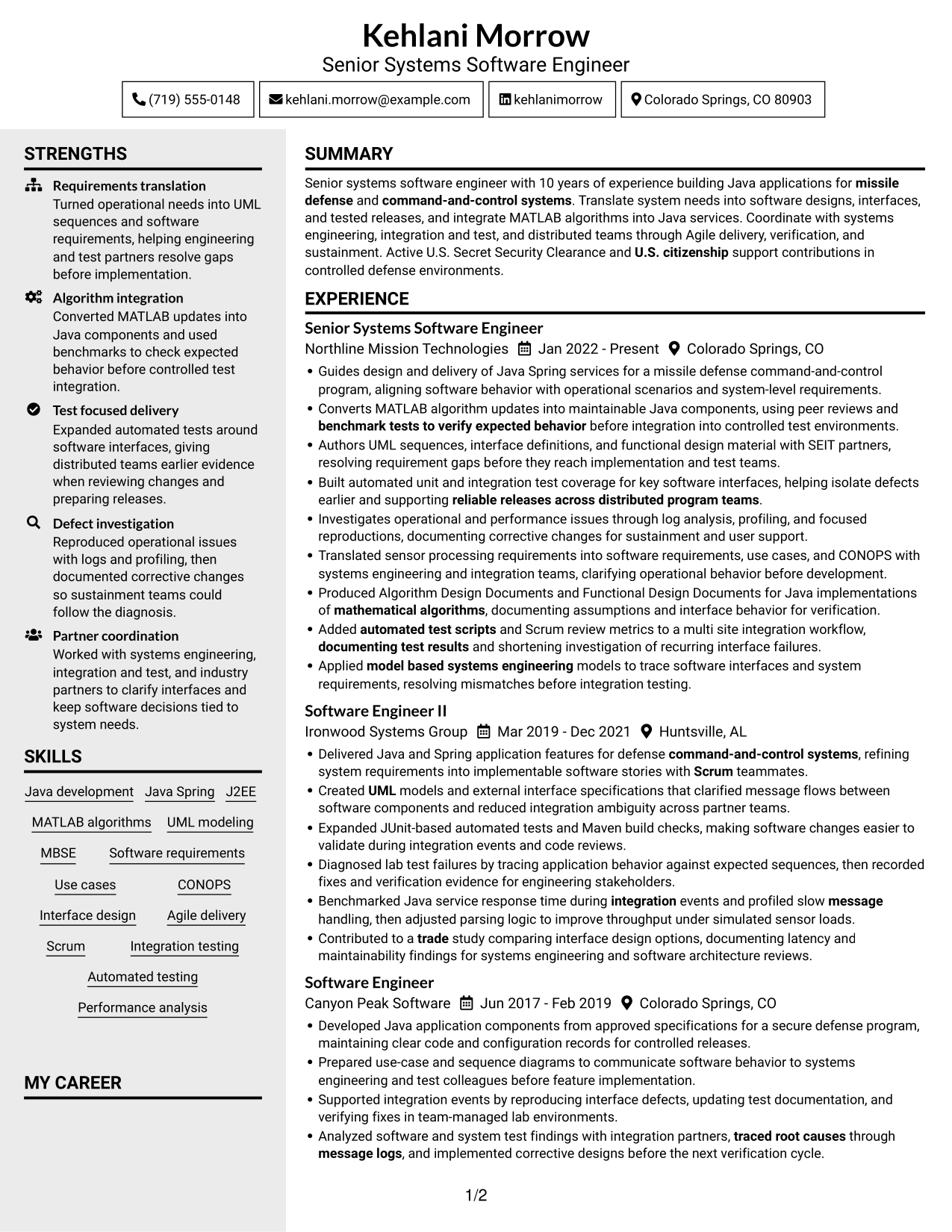 Resume example — page 1