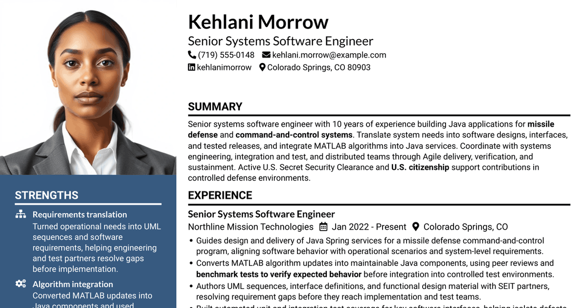 7 Systems Software Engineer - Missile Defense Command and Control Resume Templates with Example