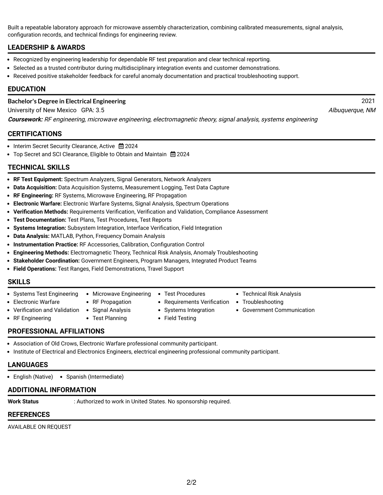 Resume Example Page 2