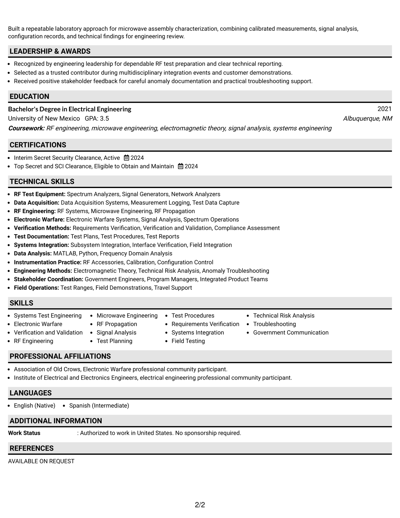 Resume Example Page 2