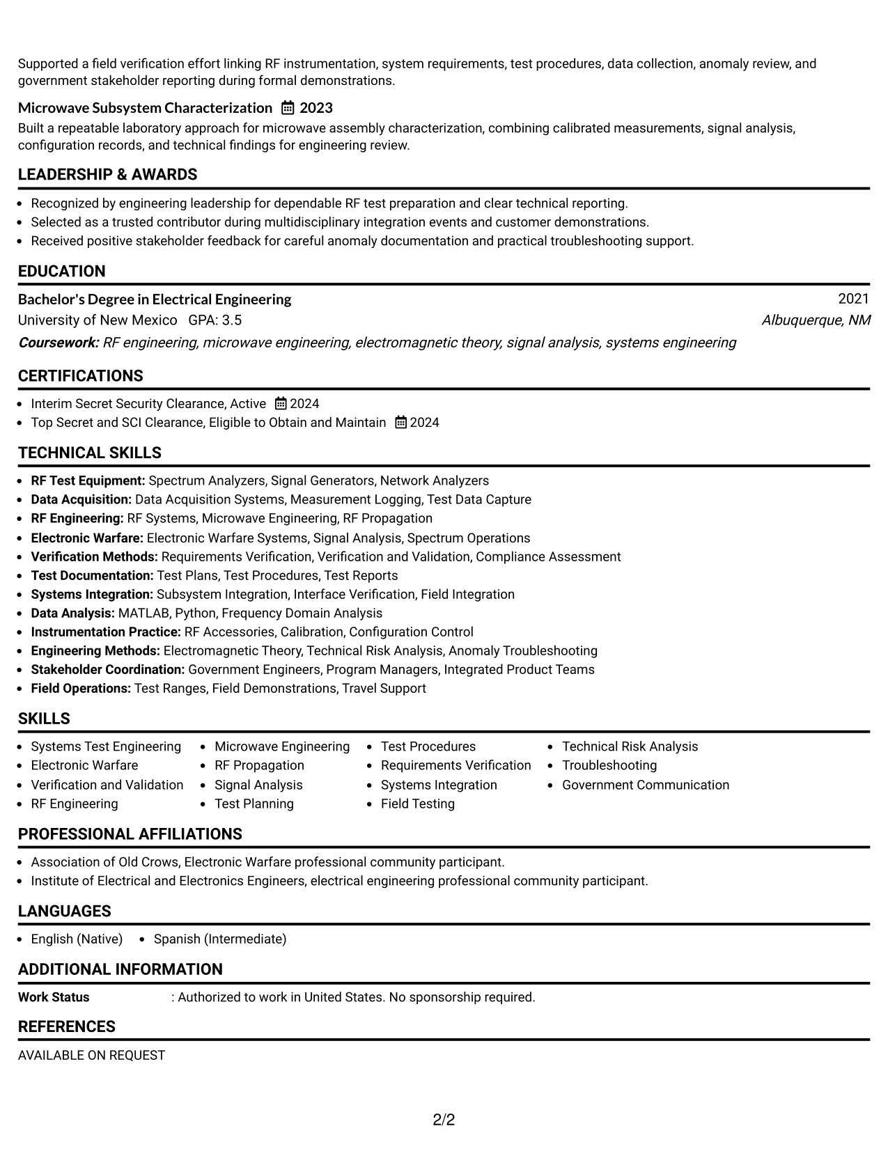 Resume Example Page 2