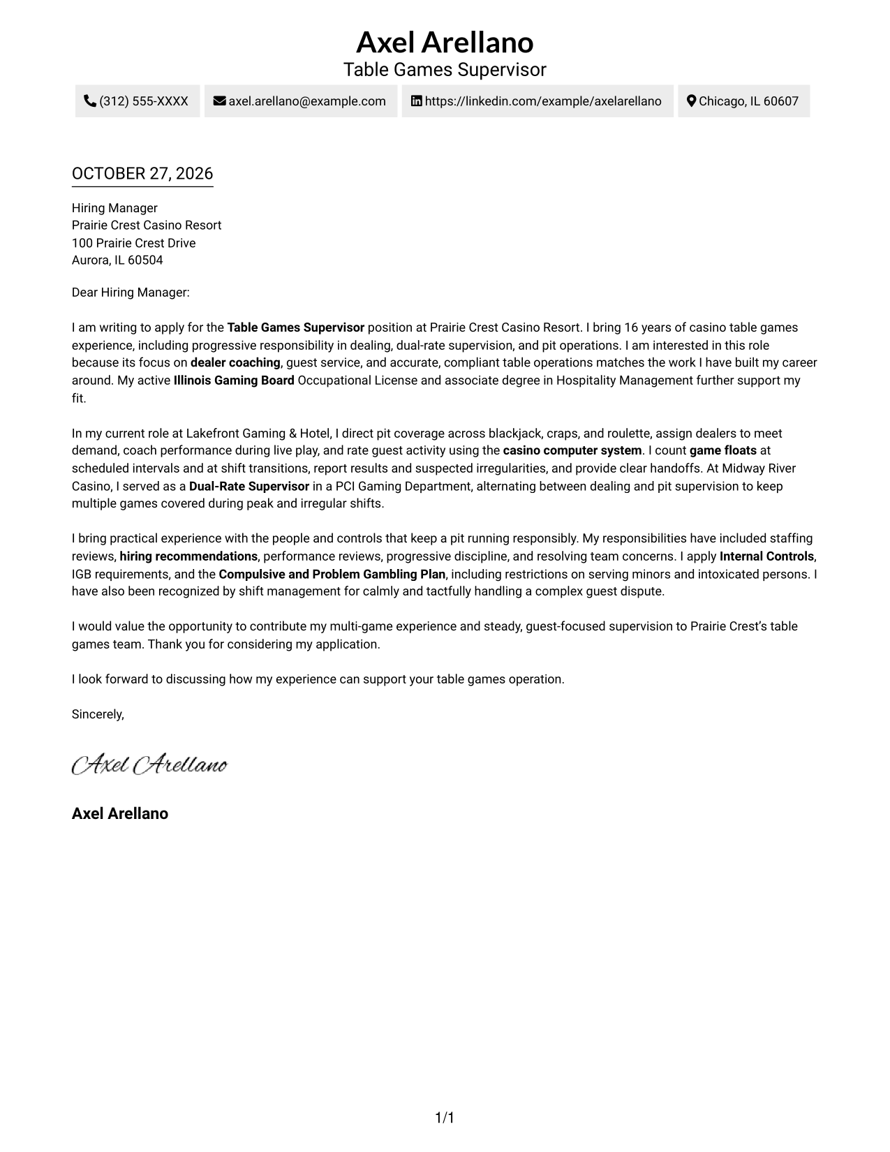 Cover letter example — page 1