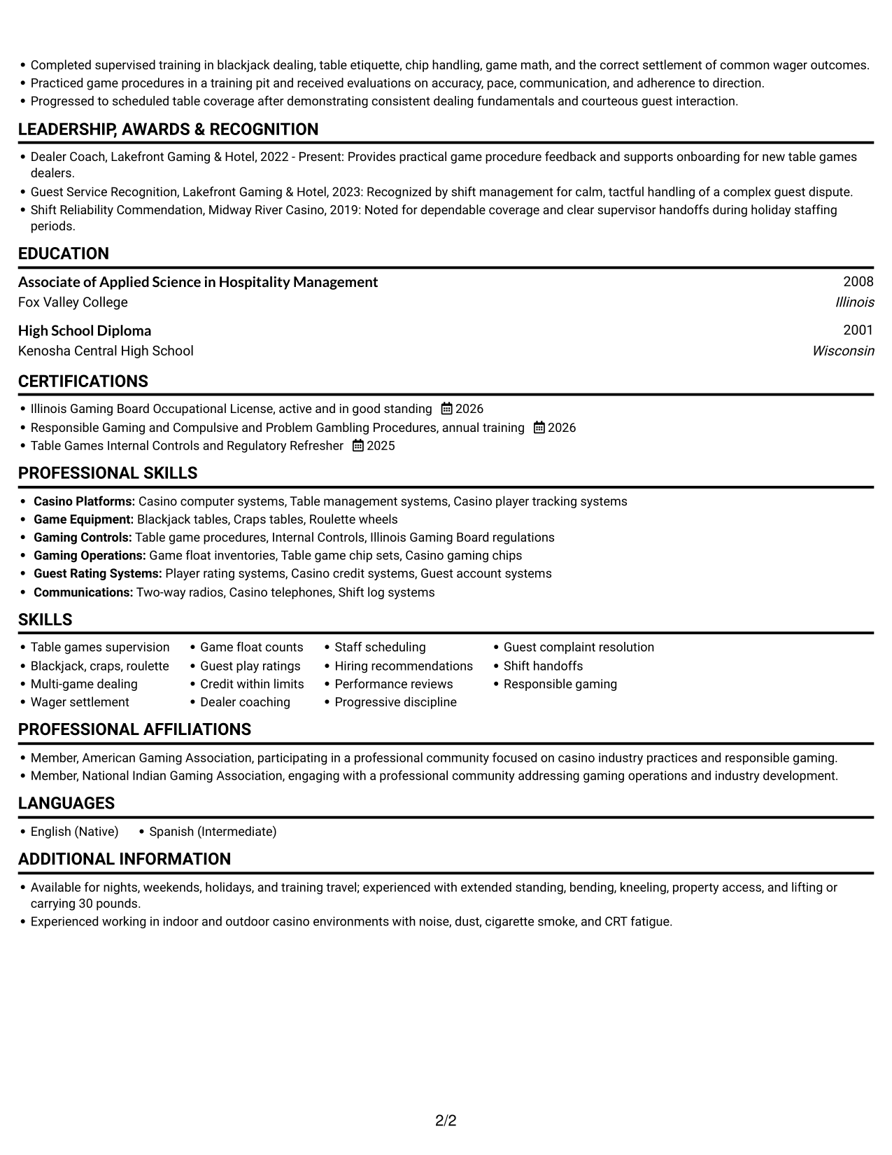 Resume example — page 2