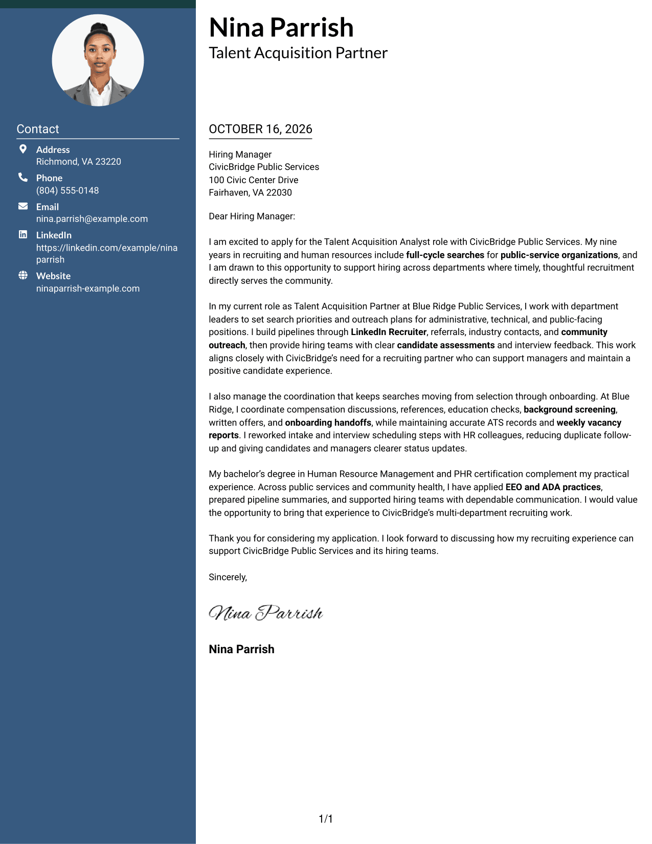 Cover letter example — page 1