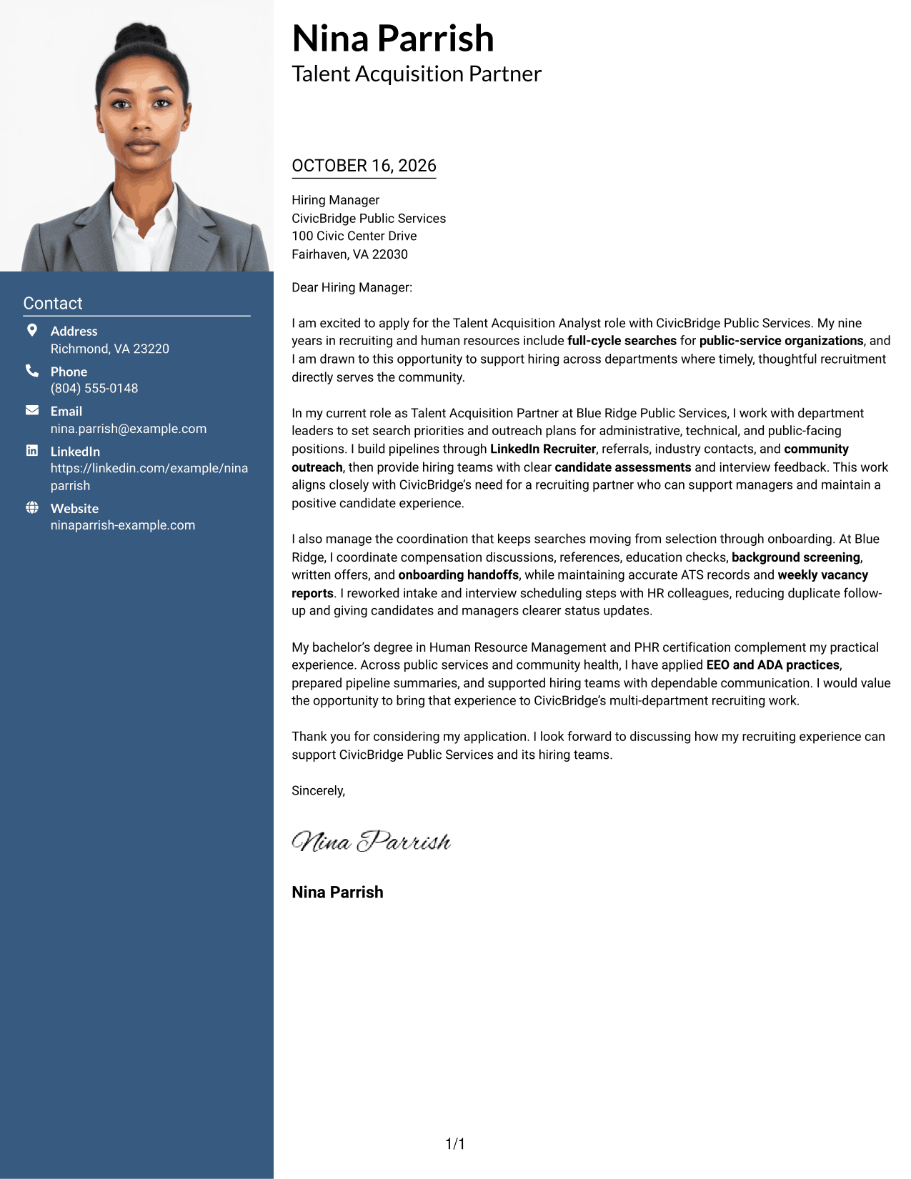 Cover letter example — page 1