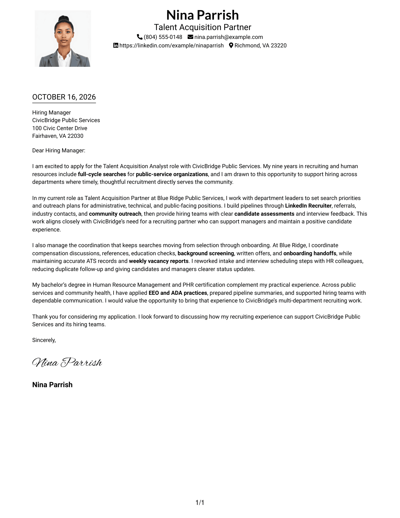 Cover letter example — page 1
